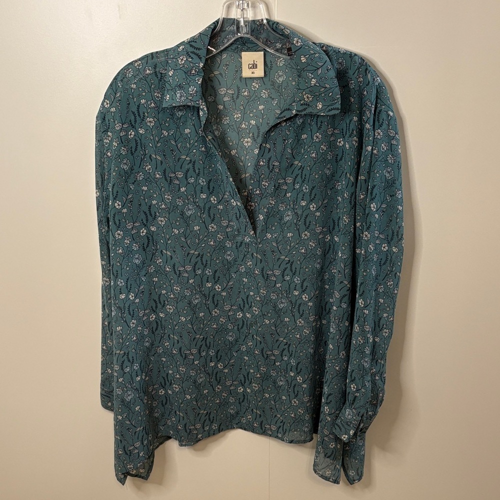 CAbi Teal Floral Blouse
